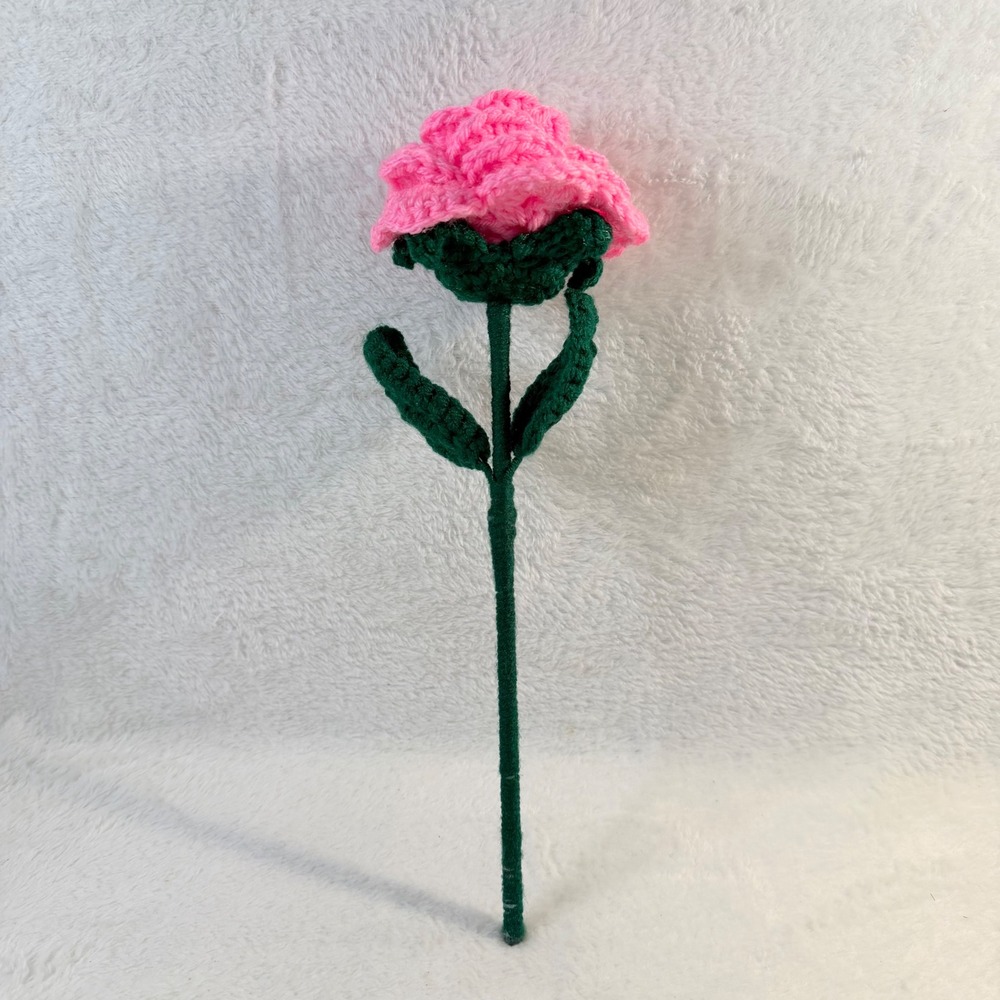 Handmade Crochet Rose Unisex OS Hot Pink New Everlasting‎ Yarn Flower Decor
